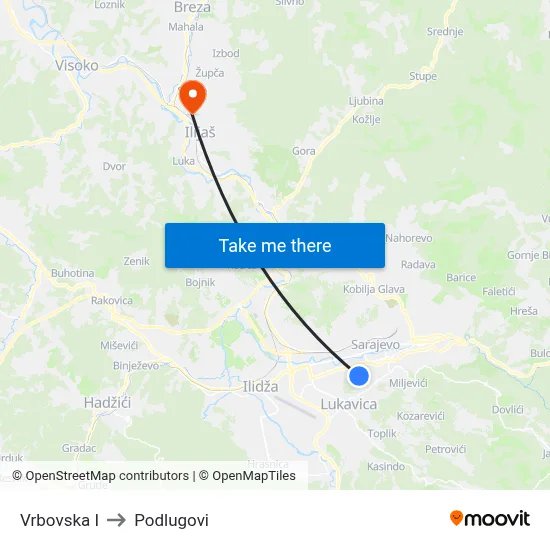 Vrbovska I to Podlugovi map