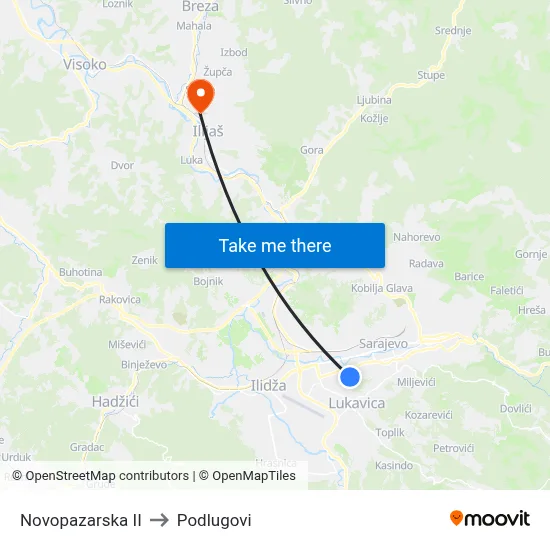 Novopazarska II to Podlugovi map