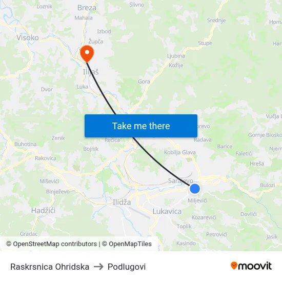 Raskrsnica Ohridska to Podlugovi map