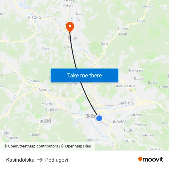 Kasindolska to Podlugovi map