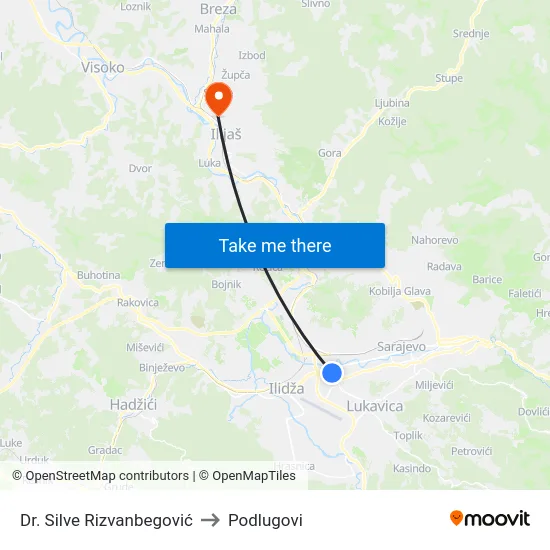 Dr. Silve Rizvanbegović to Podlugovi map