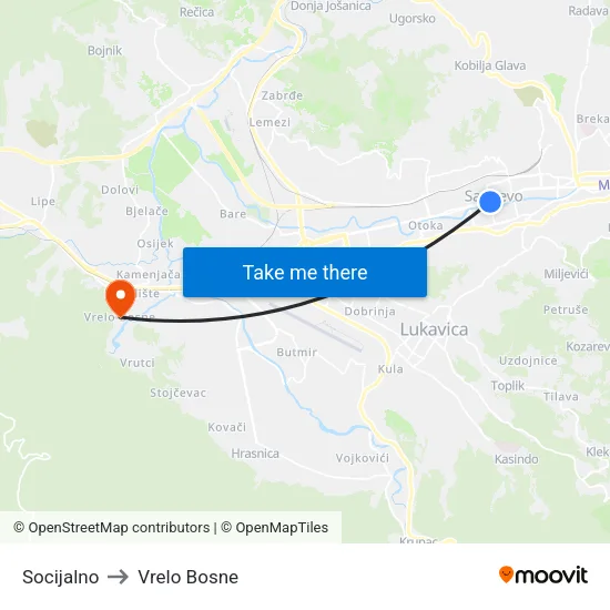 Socijalno to Vrelo Bosne map