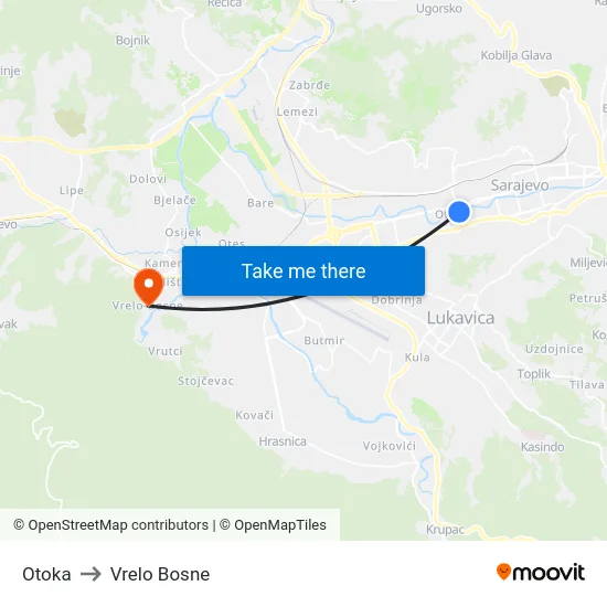 Otoka to Vrelo Bosne map