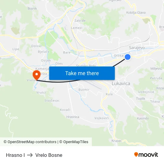 Hrasno I to Vrelo Bosne map