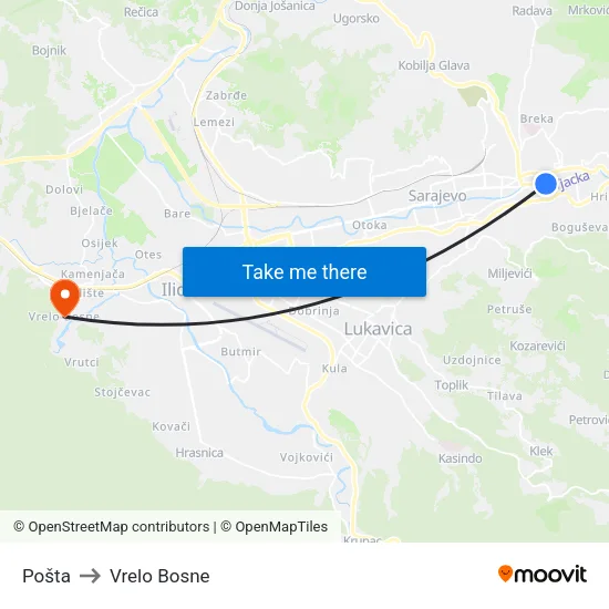 Pošta to Vrelo Bosne map