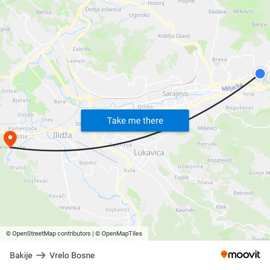 Bakije to Vrelo Bosne map