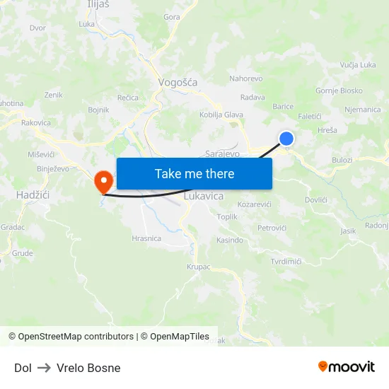 Dol to Vrelo Bosne map