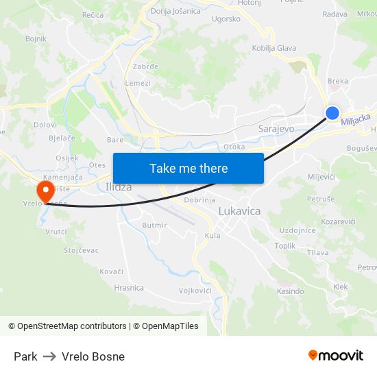 Park to Vrelo Bosne map