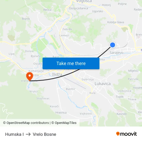 Humska I to Vrelo Bosne map