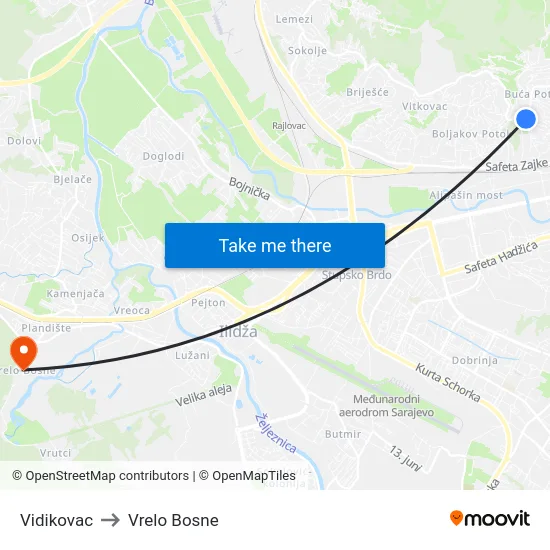 Vidikovac to Vrelo Bosne map