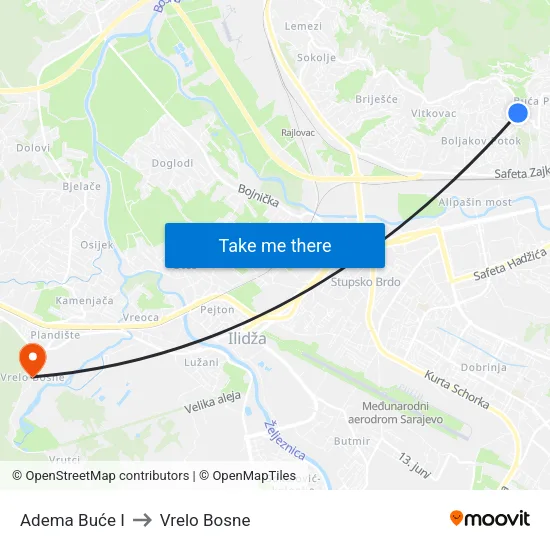 Adema Buće I to Vrelo Bosne map