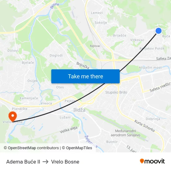 Adema Buće II to Vrelo Bosne map
