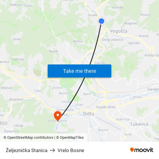 Željeznička Stanica to Vrelo Bosne map