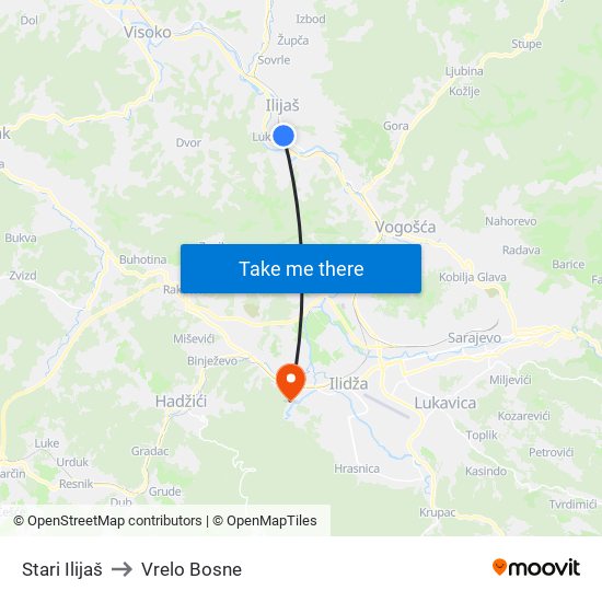 Stari Ilijaš to Vrelo Bosne map