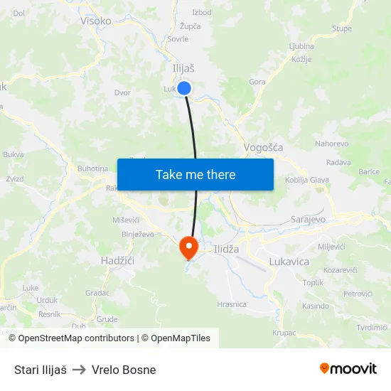 Stari Ilijaš to Vrelo Bosne map