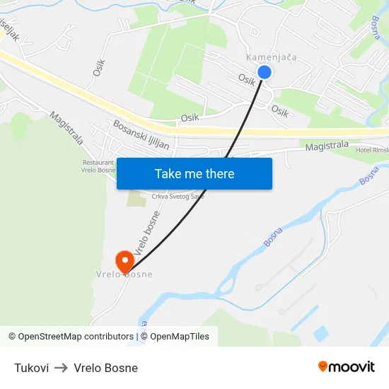Tukovi to Vrelo Bosne map