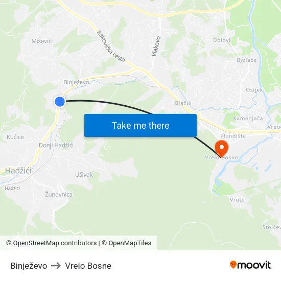 Binježevo to Vrelo Bosne map