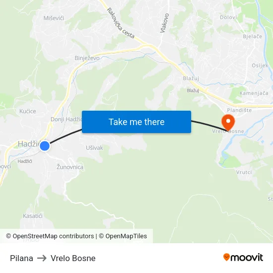 Pilana to Vrelo Bosne map