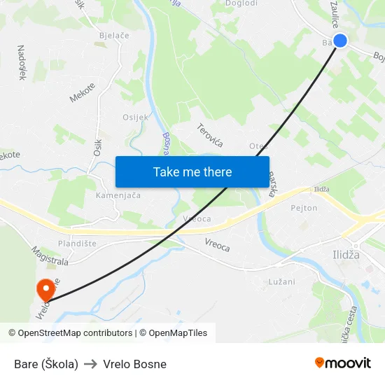 Bare (Škola) to Vrelo Bosne map