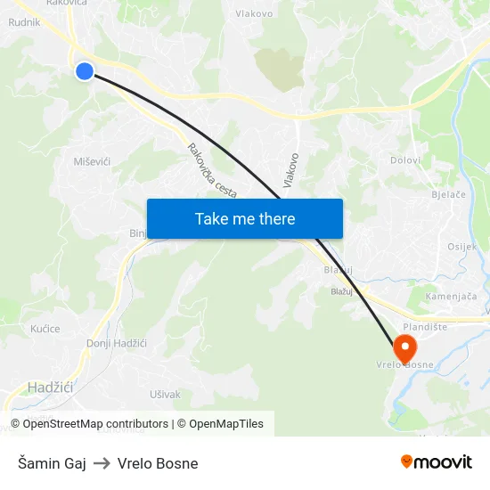 Šamin Gaj to Vrelo Bosne map