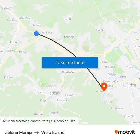 Zelena Meraja to Vrelo Bosne map