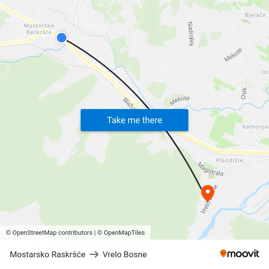 Mostarsko Raskršće to Vrelo Bosne map