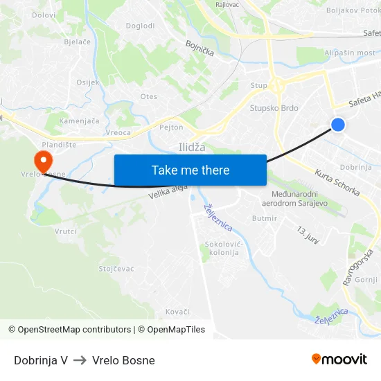 Dobrinja V to Vrelo Bosne map