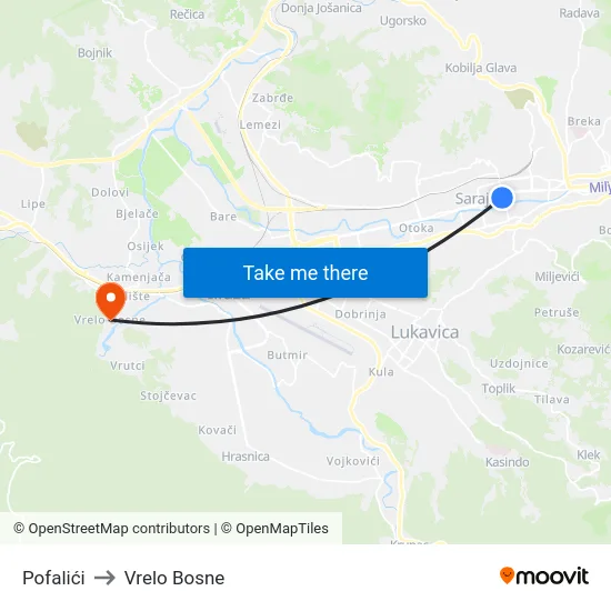 Pofalići to Vrelo Bosne map