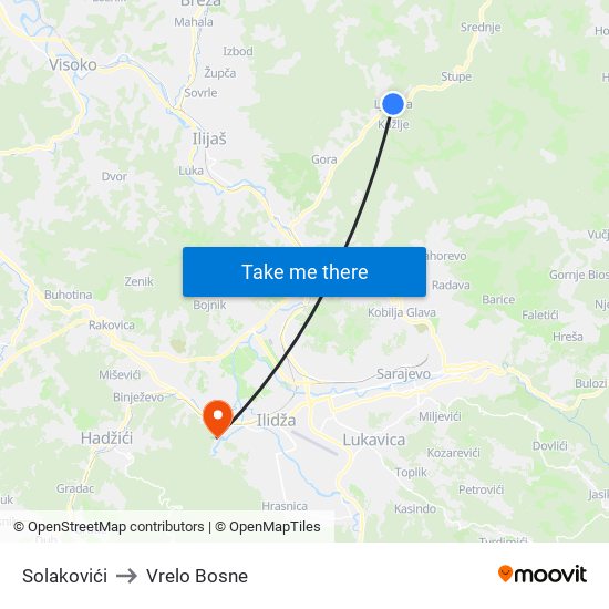 Solakovići to Vrelo Bosne map