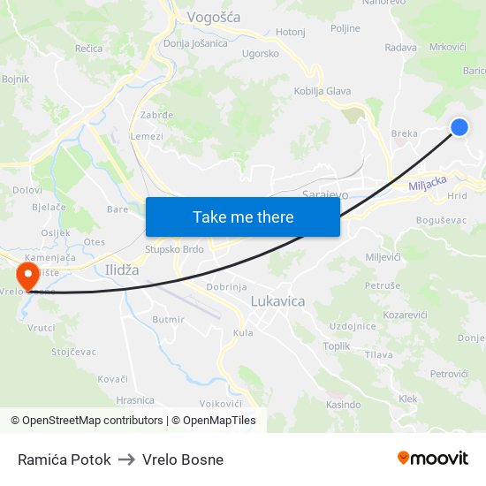 Ramića Potok to Vrelo Bosne map