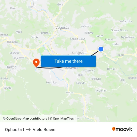 Ophodža I to Vrelo Bosne map
