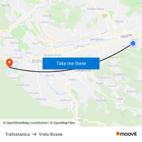 Trafostanica to Vrelo Bosne map