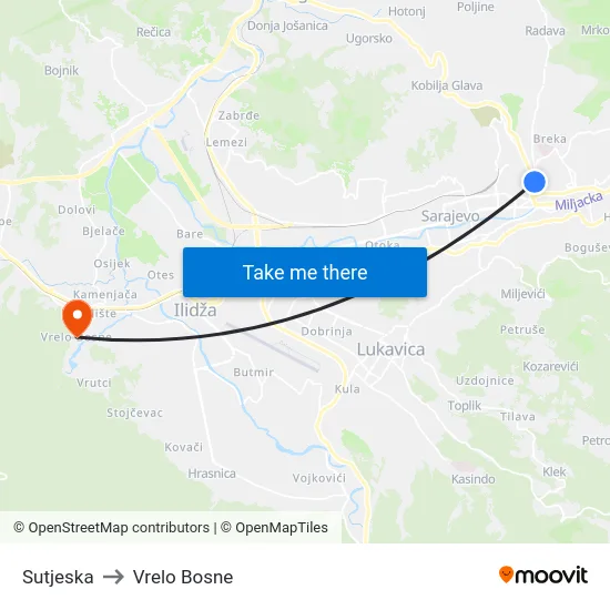 Sutjeska to Vrelo Bosne map