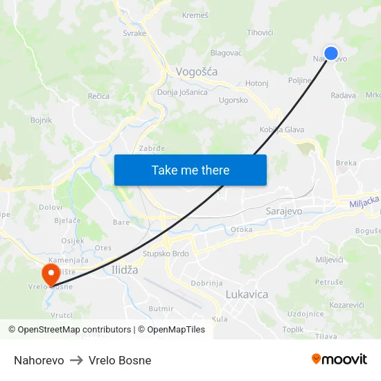 Nahorevo to Vrelo Bosne map