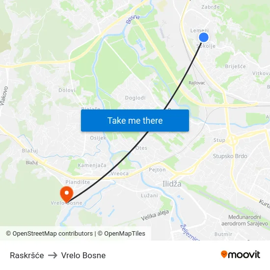 Raskršće to Vrelo Bosne map