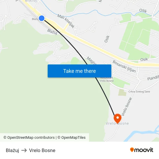Blažuj to Vrelo Bosne map