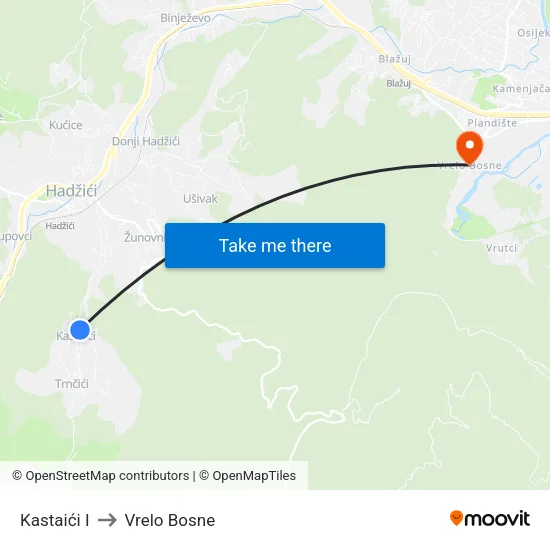 Kastaići I to Vrelo Bosne map
