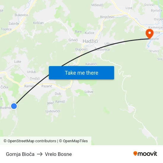 Gornja Bioča to Vrelo Bosne map