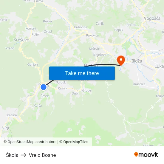 Škola to Vrelo Bosne map