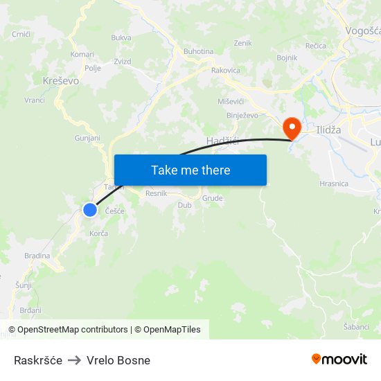 Raskršće to Vrelo Bosne map