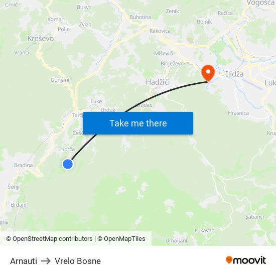 Arnauti to Vrelo Bosne map