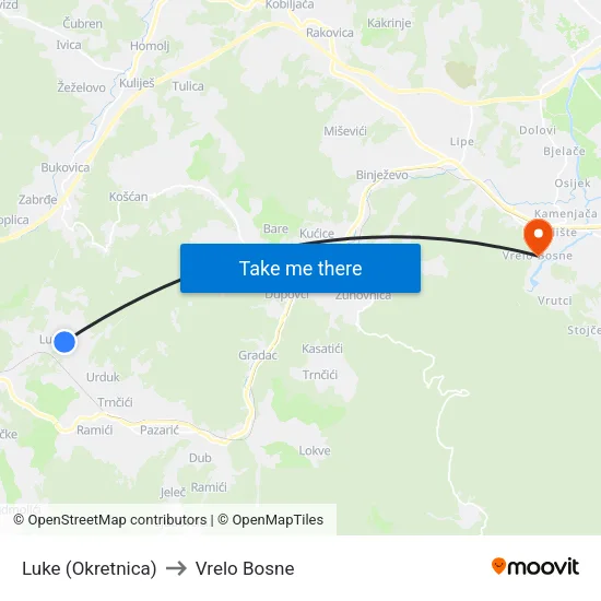 Luke (Okretnica) to Vrelo Bosne map
