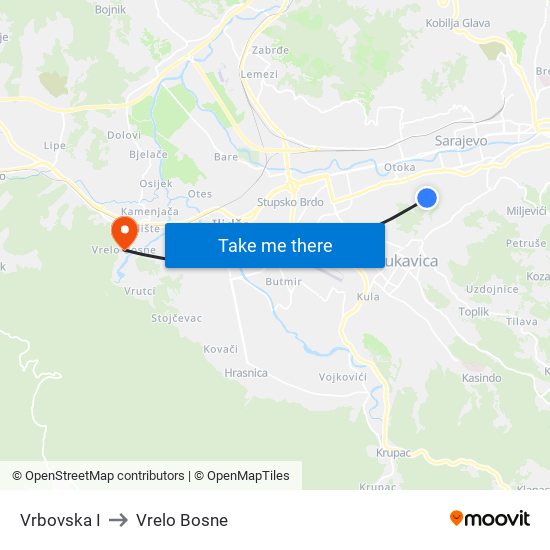 Vrbovska I to Vrelo Bosne map