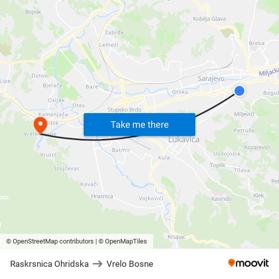 Raskrsnica Ohridska to Vrelo Bosne map