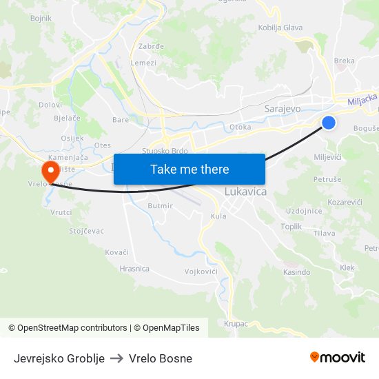 Jevrejsko Groblje to Vrelo Bosne map