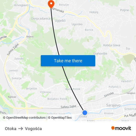 Otoka to Vogošća map