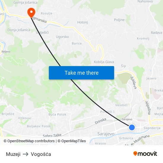 Muzeji to Vogošća map