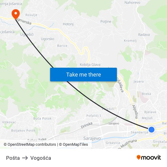 Pošta to Vogošća map