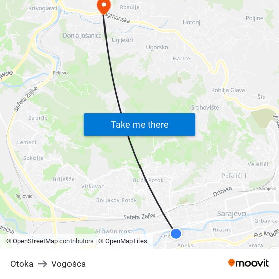 Otoka to Vogošća map