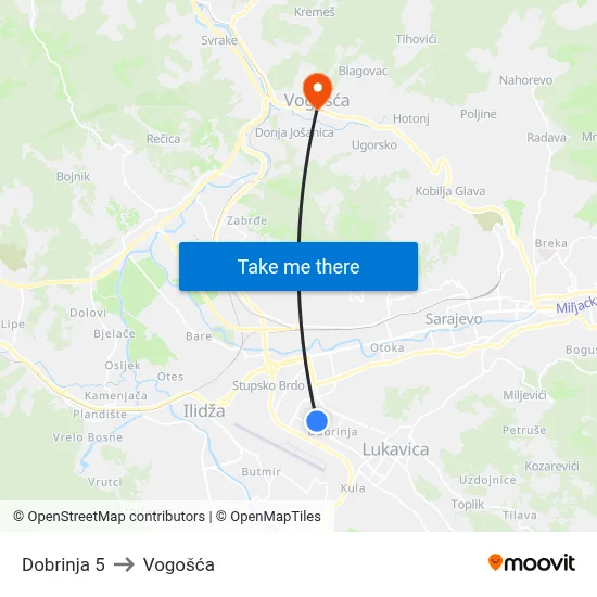 Dobrinja 5 to Vogošća map